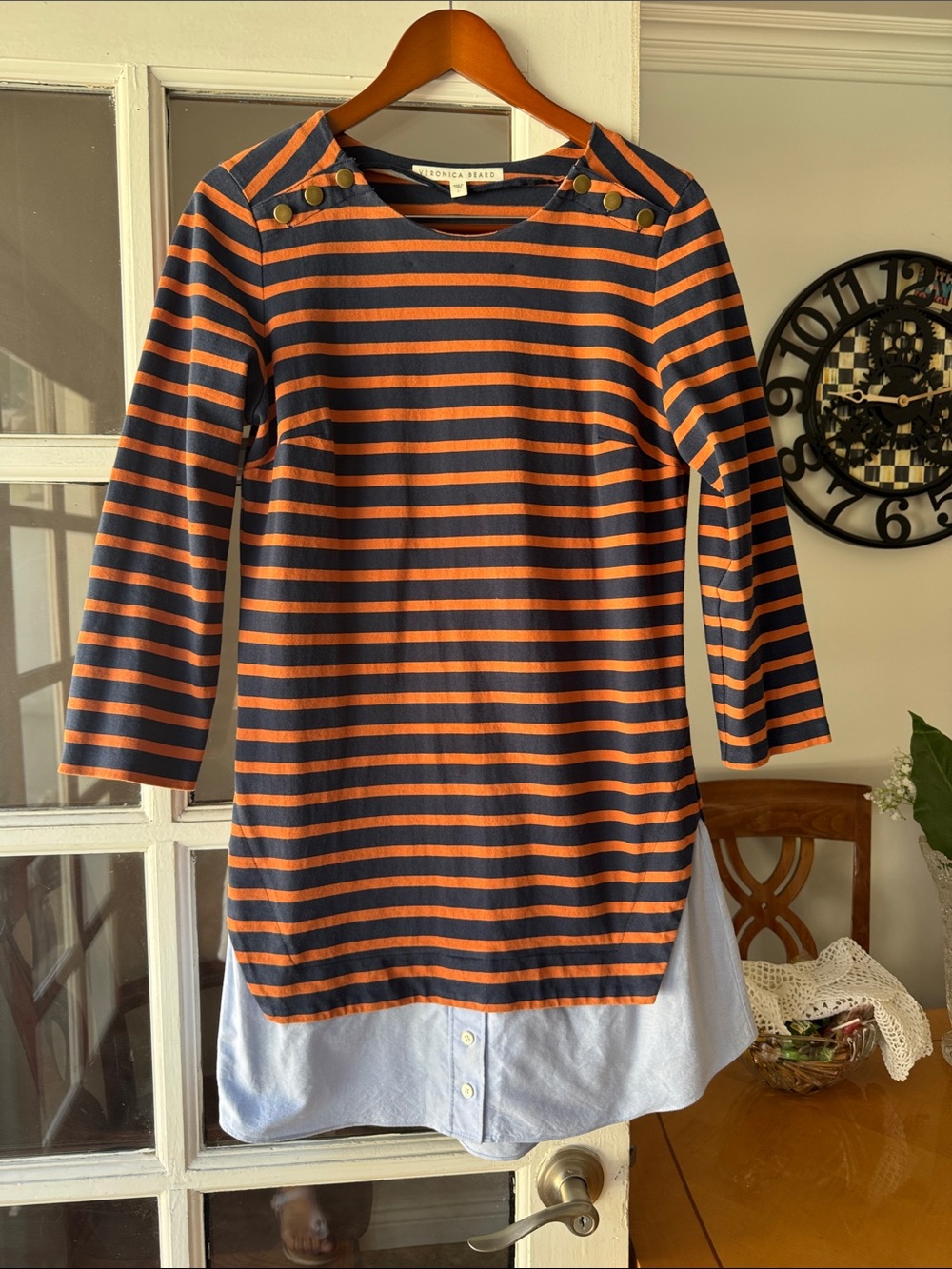 Veronica beard  women  Navy & Orange Striped Button-Shoulder Tunic size l